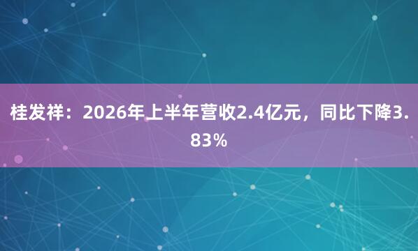 桂发祥：2026年上半年营收2.4亿元，同比下降3.83%