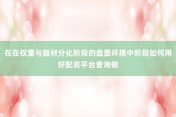 在在权重与题材分化阶段的盘面环境中阶段如何用好配资平台查询做