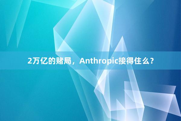 2万亿的赌局，Anthropic接得住么？