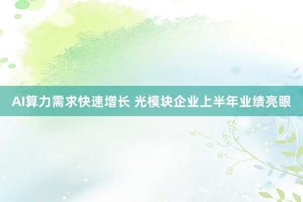 AI算力需求快速增长 光模块企业上半年业绩亮眼